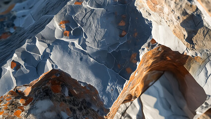 Captivating close up showcases intricate rock formations, highlighting textures and colors found in natural stone with a scenic view.