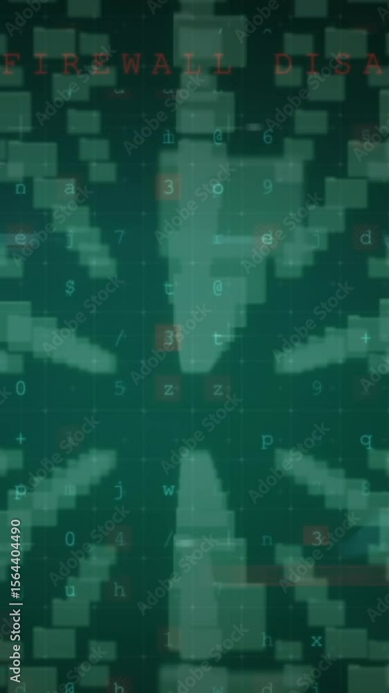 Poster animation of cyber attack warning text, padlock and data processing over circuit board