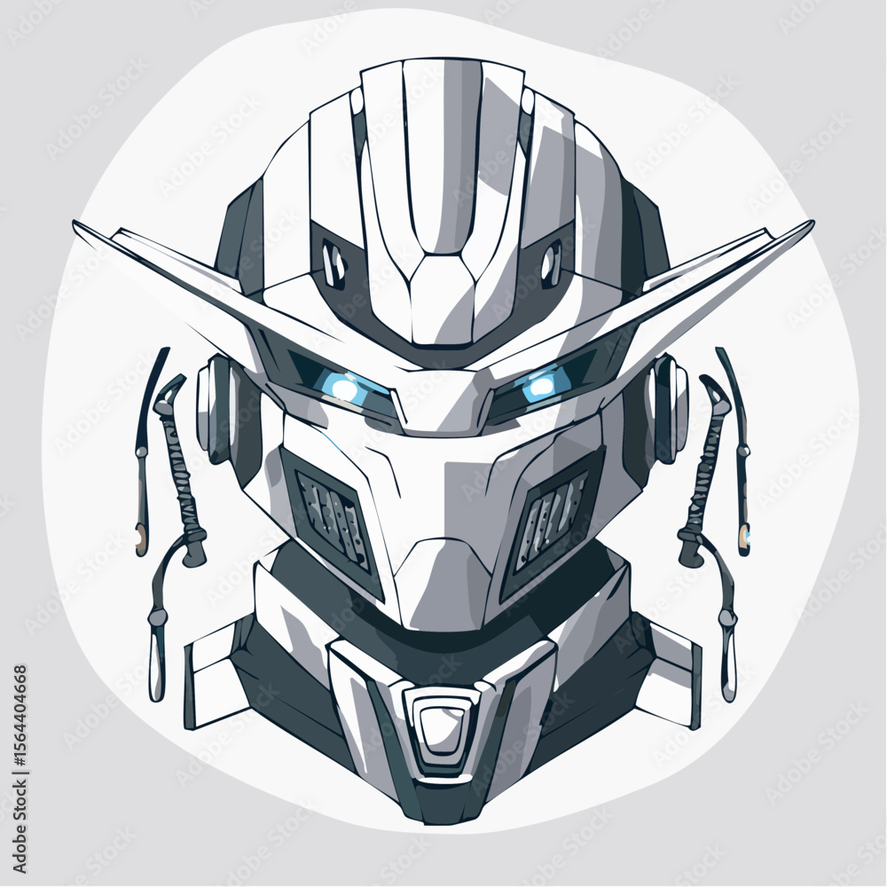 Poster vectors of bold robot heads and sensors with neon accents on dark. clean, sharp, and tech-inspired, 