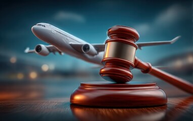 Judge's gavel and airplane