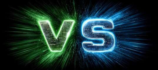 Versus VS sign on blue green colors. Game competitive match duel. Banner business template. Generative AI technology.	
