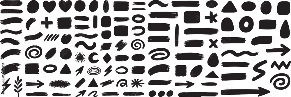 Poster hand-drawn abstract shape icon set – doodle elements for ui and branding