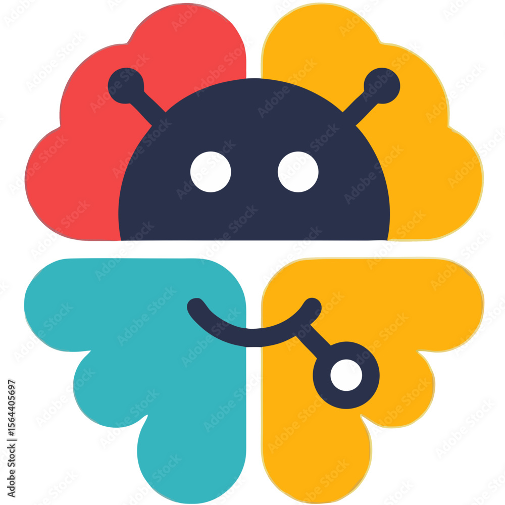 Poster abstract ai brain robot icon with colorful quadrants and data connection