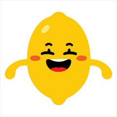Sweet lemon character vector art in kawaii cartoon style. Happy fruit illustration with cute expression perfect for stickers and kids products.