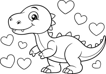 Obraz premium Cute Dinosaur with Hearts Outline for Coloring Book or Valentine s Day