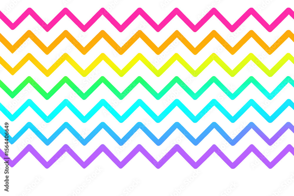 Poster dynamic zigzag pattern featuring a spectrum of rainbow colors on a transparent background, creating 