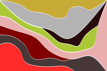 This abstract vector image features bold, layered color waves in organic shapes, blending retro tones like pink, green, blue, and beige to create a vibrant, fluid, and dynamic visual composition
