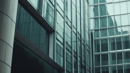 Abstract architectural facade featuring geometric glass windows and pillar