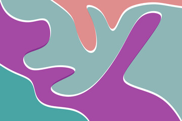 This abstract vector image features bold, layered color waves in organic shapes, blending retro tones like pink, green, blue, and beige to create a vibrant, fluid, and dynamic visual composition
