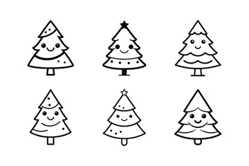 Obraz premium set of christmas trees cartoon outline art