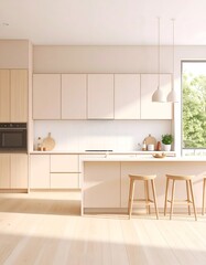 Fototapeta premium modern kitchen in modern house cream tone
