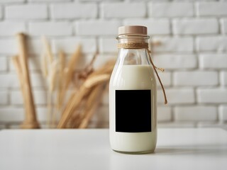 Milk Bottle Mockup Blank Label Rustic Kitchen Setting