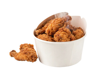 Fried Chicken in Paper Bucket isolated on Transparent Background