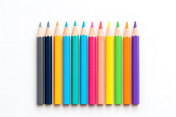 Colorful Pencils Aligned in a Row for Art, Creativity, and Educational Design Concepts