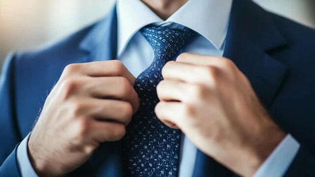 Dressing for success in a formal environment while adjusting a stylish tie