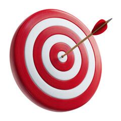 Classic Red and White Archery Target with Arrow in the Bullseye on Transparent Background