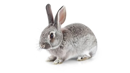 Obraz premium A grey rabbit stands alone on a spotless white background, presenting a simple yet charming animal - related scene that showcases the soft fur and gentle posture of the grey rabbit.