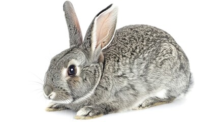 Obraz premium A grey rabbit stands alone on a spotless white background, presenting a simple yet charming animal - related scene that showcases the soft fur and gentle posture of the grey rabbit.