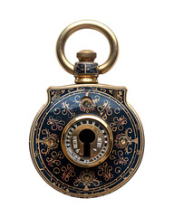 Antique Gold Keyhole Pendant Rich Ornamentation Dark Enamel