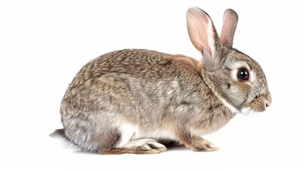 Obraz premium A grey rabbit stands alone on a spotless white background, presenting a simple yet charming animal - related scene that showcases the soft fur and gentle posture of the grey rabbit.