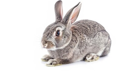 A grey rabbit stands alone on a spotless white background, presenting a simple yet charming animal - related scene that showcases the soft fur and gentle posture of the grey rabbit.