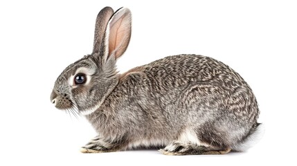 Obraz premium A grey rabbit stands alone on a spotless white background, presenting a simple yet charming animal - related scene that showcases the soft fur and gentle posture of the grey rabbit.