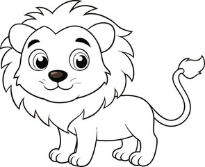 Cute Cartoon Lion Outline Illustration for Coloring and Educational Activities