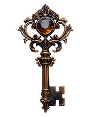 Ornate jeweled antique key golden brown black