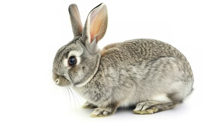 Obraz premium A grey rabbit stands alone on a spotless white background, presenting a simple yet charming animal - related scene that showcases the soft fur and gentle posture of the grey rabbit.