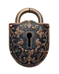 Ornate Antique Padlock Dark Metal Copper Detailing