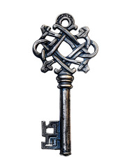 Ornate silver key isolated on black background