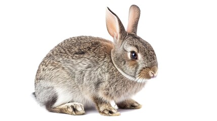 Obraz premium A grey rabbit stands alone on a spotless white background, presenting a simple yet charming animal - related scene that showcases the soft fur and gentle posture of the grey rabbit.