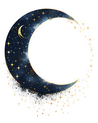 Crescent Moon Night Sky Stars Glitter Gold