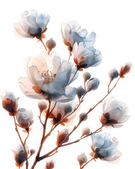 Elegant Blue and Brown Flowers Blooming Branch