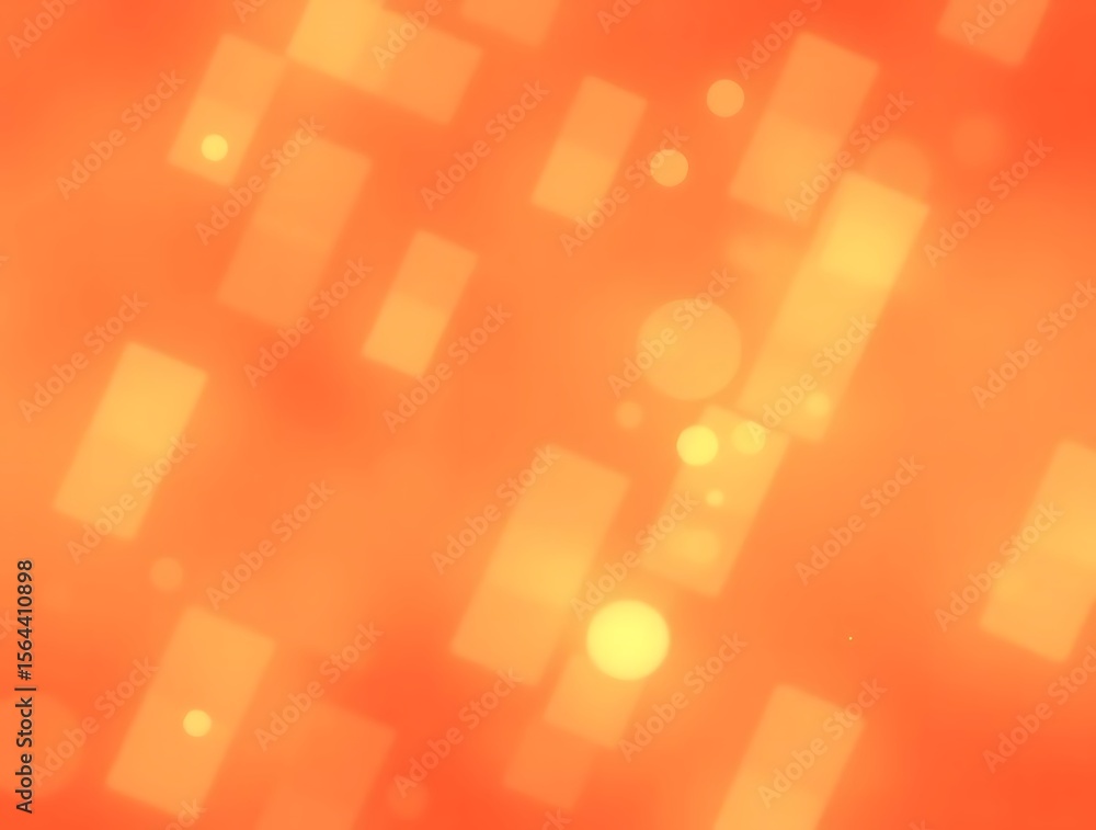 Poster abstract warm orange background with bokeh lights and rectangular shapes