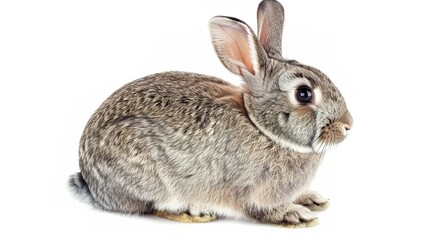 Obraz premium A grey rabbit stands alone on a spotless white background, presenting a simple yet charming animal - related scene that showcases the soft fur and gentle posture of the grey rabbit.