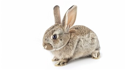 Obraz premium A grey rabbit stands alone on a spotless white background, presenting a simple yet charming animal - related scene that showcases the soft fur and gentle posture of the grey rabbit.