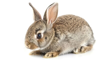 Obraz premium A grey rabbit stands alone on a spotless white background, presenting a simple yet charming animal - related scene that showcases the soft fur and gentle posture of the grey rabbit.