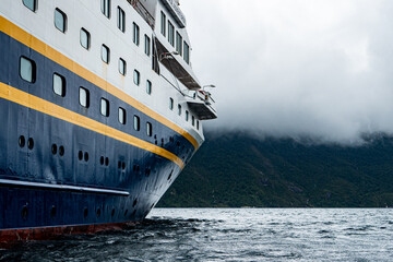 Expedition ship at sea fiordland national park milford sound travel
