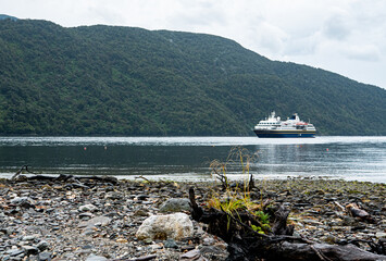 Expedition ship at sea fiordland national park milford sound travel