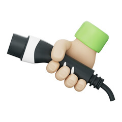 Electric car charging with type 2 plug and green energy connector held by hand clean power battery vehicle station zero emission eco tech modern mobility fast network safe travel route city charger