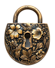 Ornate Brass Padlock Floral Design Antique Lock,