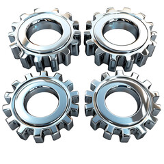 Four Shiny Chrome Gears Interlocking Teamwork Machine Parts