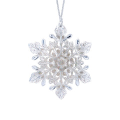 Photorealistic Silver Christmas Ornament Snowflake Decoration on Transparent Background