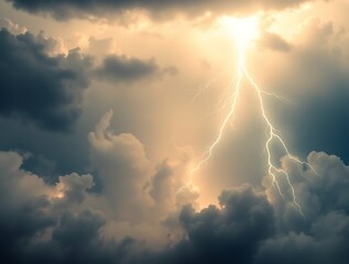 Obraz premium Majestic thunderbolt strike illuminating cloudy skies during intense storm