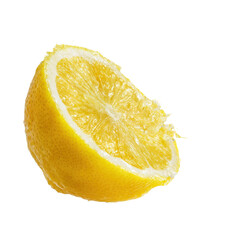 Photorealistic Wedge of a Bright Yellow Lemon on Transparent Background for Stock Image Use