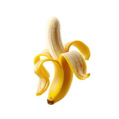Ripe Yellow Banana Partially Peeled Isolated on Transparent Background in Photorealistic Style