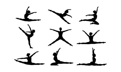 Black Silhouette Ballet Dance Poses Set