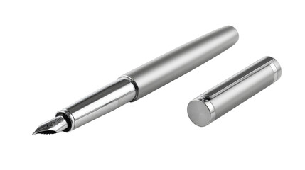Sleek Minimalist Modern Metal Rollerball Pen with Cap Isolated on Transparent Background