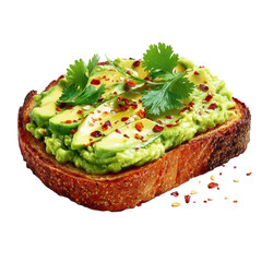 Thick Slice of Toasted Artisan Bread Topped with Avocado Cilantro and Pepper Flakes
